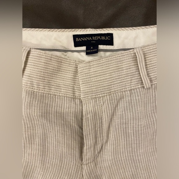 Banana Republic Women’s Linen Lined Pants. Khaki Tan and White Stripe. Size 4. - Picture 5 of 6